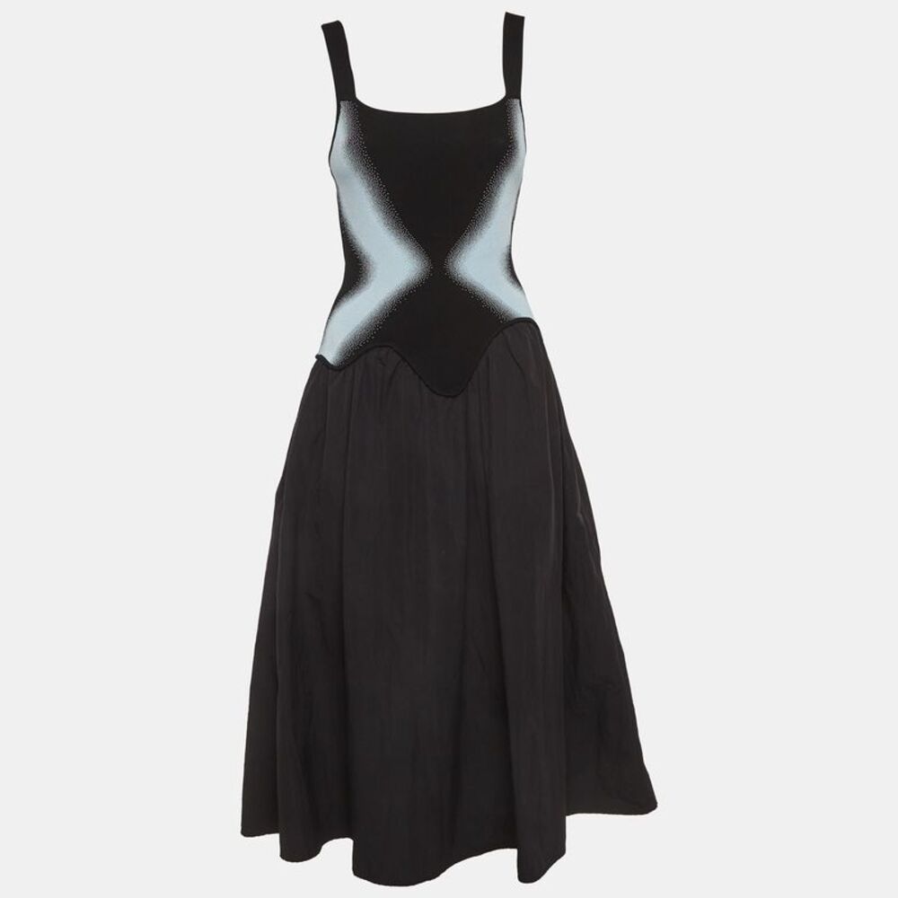 Ph5 Black Knit And Poplin Elsa Mixed Media Midi Dress S